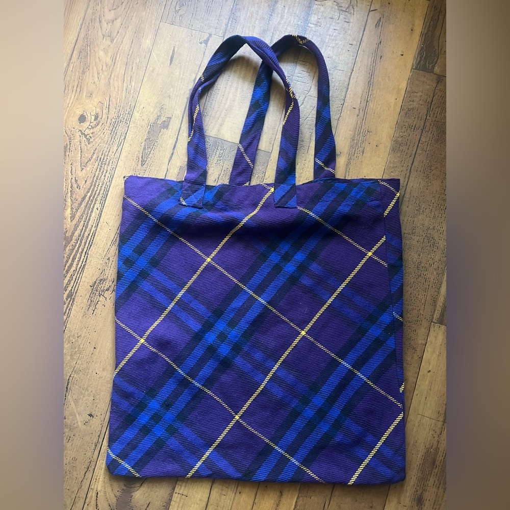 Burberry purple yellow black color plaid tote in great conditions